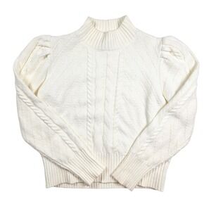 Loft Ivory Chunky Cable Knit‎ Mock Neck Ribbed Cropped Sweater Women's Size XXLP